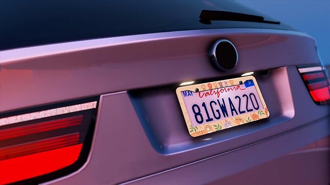 2PCS Yelloe Cat Pattern License Plate Frames for Men Women - Universal Aluminum Stainless Steel Kitten Personalized Car Tag Covers Holder with Screws, Caps, Rattle Proof Pads and Handlebar Stickers