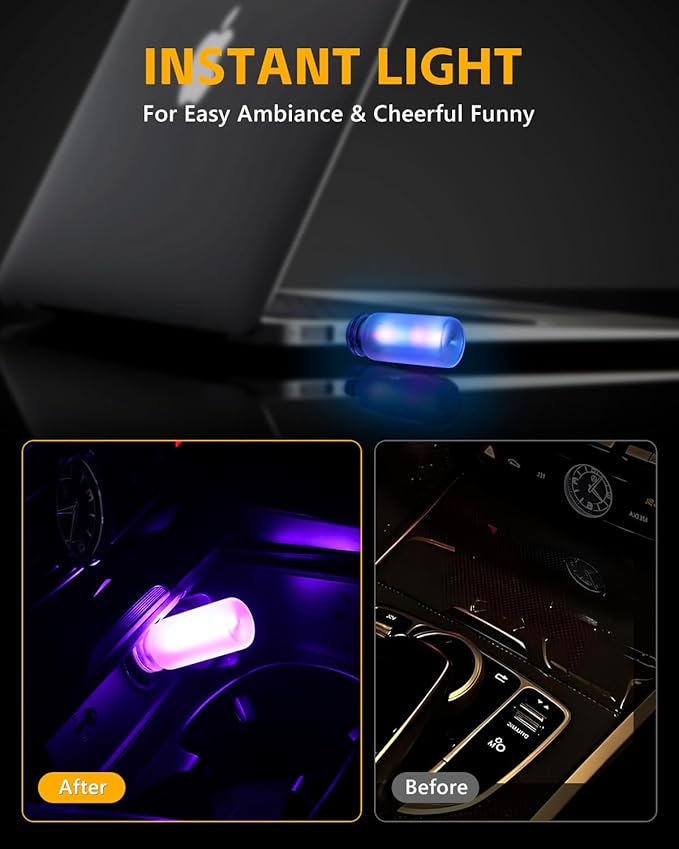 2 PCS USB Light for Car, Touch Control Mood Light with 7 Color Modes, Nightstand, Dimmable LED Light Strip for Car, Camping, Party – Portable, Low Power (Frosted)