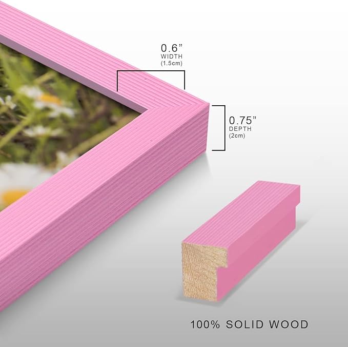 Renditions Gallery Set of 12, 11X14 Custom Photo Prints with Real Wood Picture Frames. Create Personalized Photos with Peel & Stick Photo Frames. Pink Frame