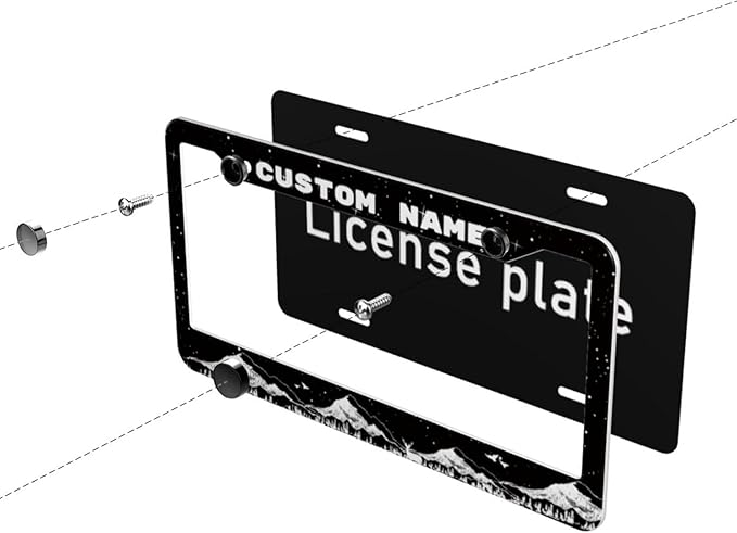 Custom License Plate Frame Adventure Mountains 2 Pack Personalized Add Text Black Custom License Plate Frame with Standard Us Canada Vehicles 12.3 X 6.3in