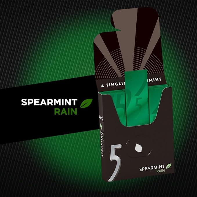 5 Gum Spearmint Rain Sugar Free Chewing Gum Bulk, 15 Stick Box (Pack of 10)
