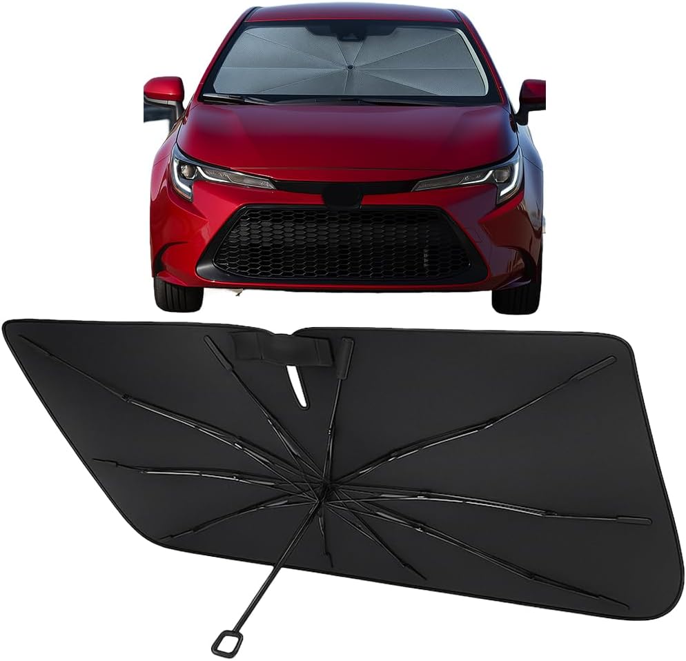 Proadsy Windshield Sun Shade Umbrella for Toyota Corolla 2019-2025 Foldable Car Umbrella Sunshade with Soft TPU Handle Spring Structure Crystal Cooling Material Protect Car from Rays & Heat