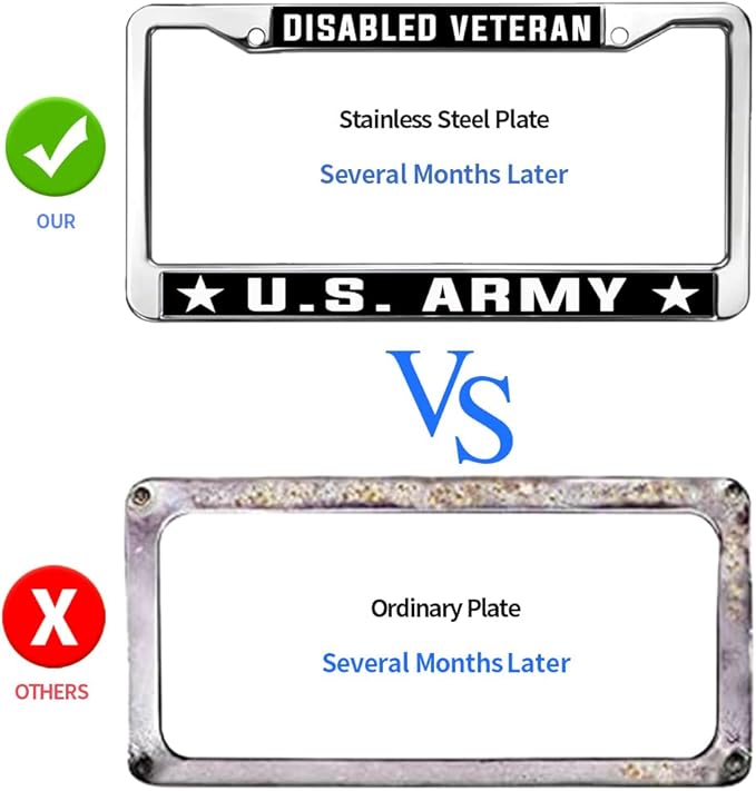 Disabled Veteran US Army License Plate Frame for Birthday Gift US Veteran Support License Plate Frame Chrome