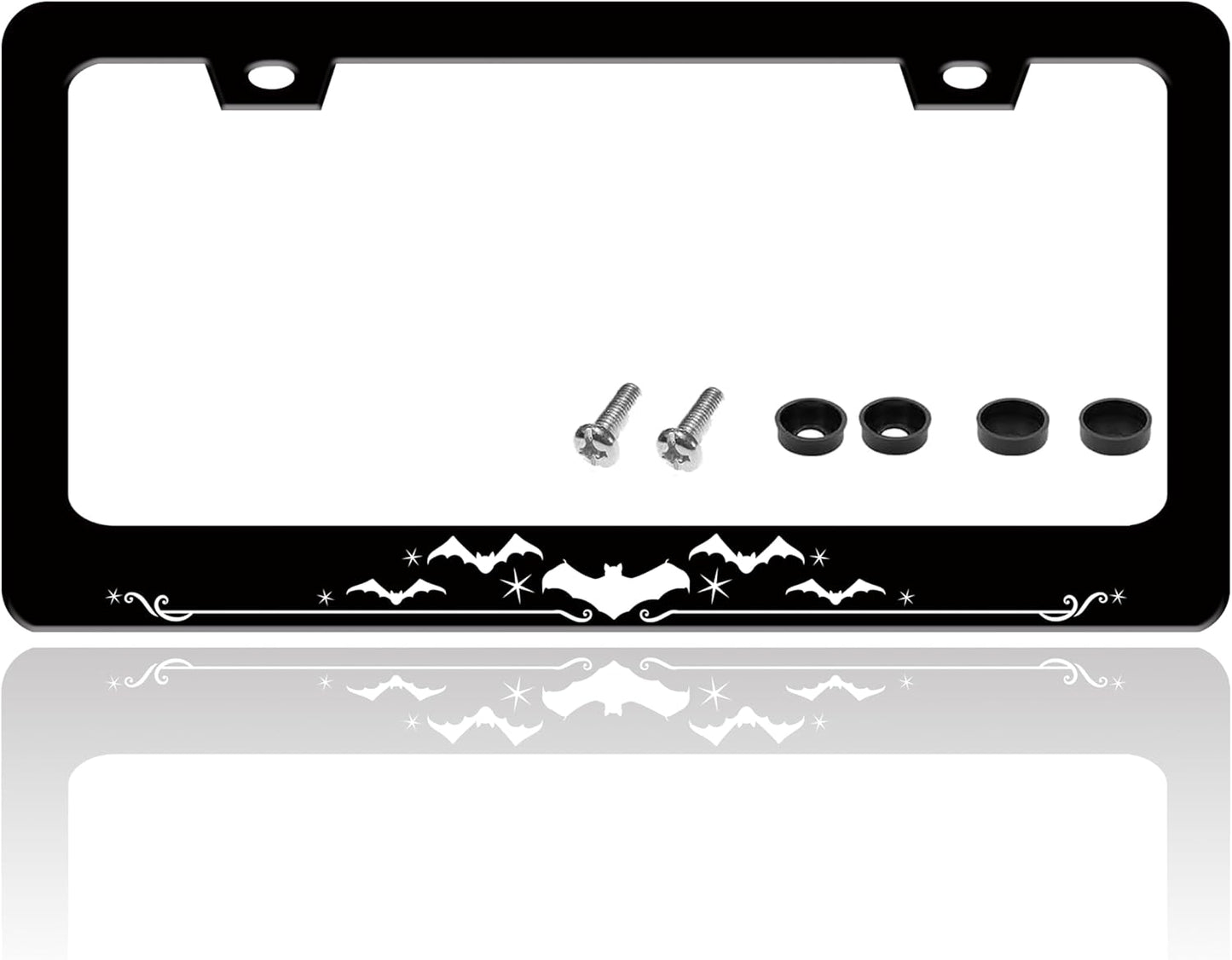 Bat License Plate Frame Funny Gothic Style License Plate Holder Animal for Front or Rear Car Tags Reusable Durable Stainless Steel Car Decoration with Screws 6.3 X 12.2 Inch for Men Women