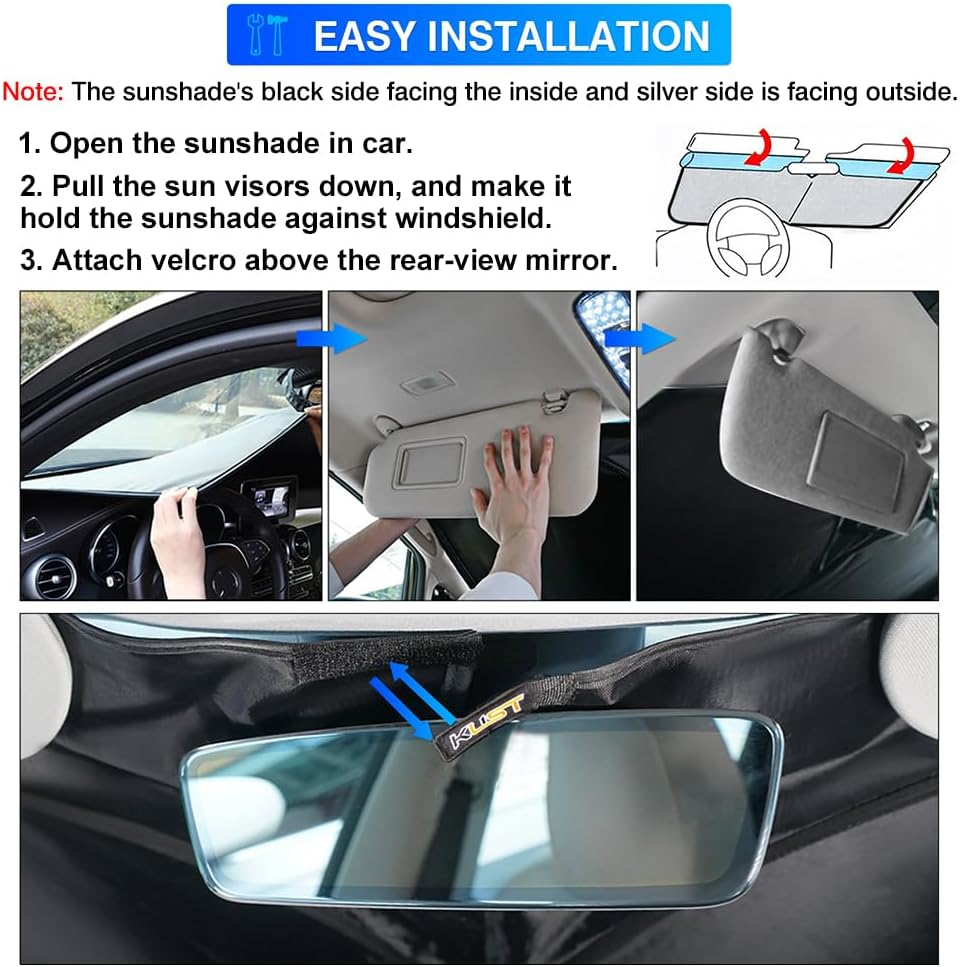 KUST Windshield Sun Shade for 2014-2024 Maserati Ghibli Accessories Custom Fit Sunshade Foldable Window Sun Visor Protector Blocks UV Rays Keep Your Car Cooler