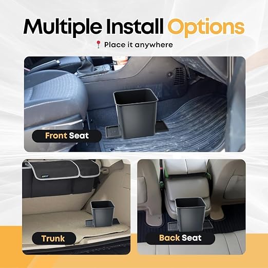 Car Trash Can 2L with Stability Wings & Velcro for Extra Stability ??Magic Strip & Clip for Fabric & Rubber Mats ??Durable Plastic, Easy Pull Trash Bags Included ??Grey