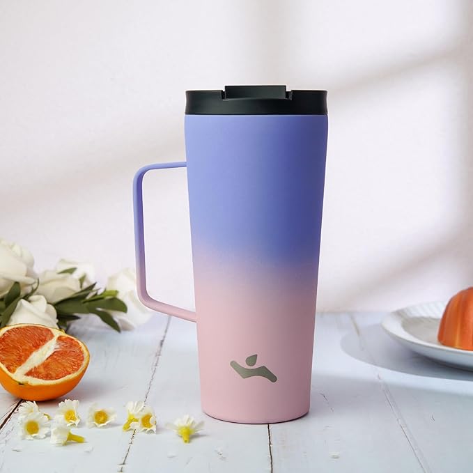 Insulated Tumbler with Handle and Straw, 18 OZ Travel Coffee Mug Stainless Steel Cup Metal Water Bottle,Pastel Sunset