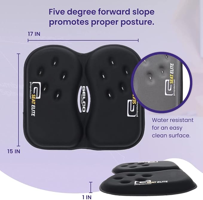 GSeat Elite Orthopedic Gel and Foam Seat Cushion for Coccyx, Back, Tailbone, Prostate, Postnatal, and Sciatica - Gray