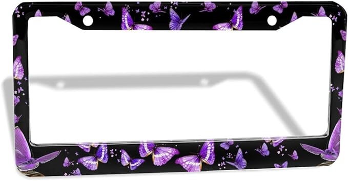 Purple Butterfly License Plate Frame - 1 Pack Personalized Aluminum Car License Plate Cover Butterfly License Plate Holder Universal US-Canada 2 Hole Auto Car Tag for Women/Men