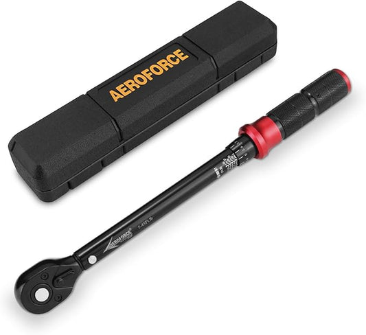 AEROFORCE 3/8-Inch Drive Torque Wrench（5-45 lb.ft / 6.8-61.2 Nm),72 Tooth Dual Direction Reversible Ratchet, Dual Range Scales, Precision Calibrated for Bike, Motorcycle and Car Repair