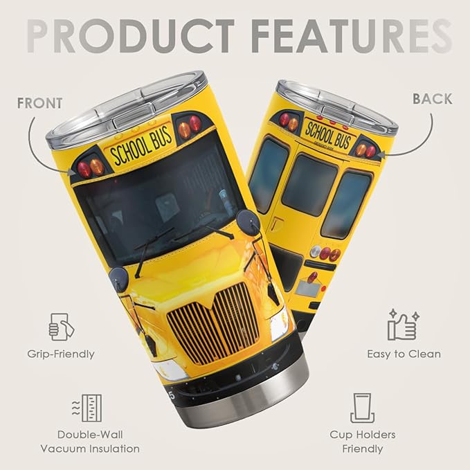 SANDJEST Bus Driver Tumbler - School Bus 20 oz Stainless Steel Double Wall Vacuum Tumblers Coffee Travel Mug - Thermal Cups Birthday, Christmas, Back To School Gifts for Men, Women, Friends, Besties