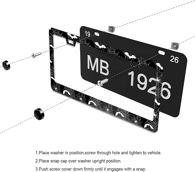 Spider Web Bat License Plate Frame Goth Gothic License Plate Frames Aluminum Car Accessories Cover with 2 Holes and Screws 12 x 6 Inch for Front Rear Car Plate Decor for Women Men