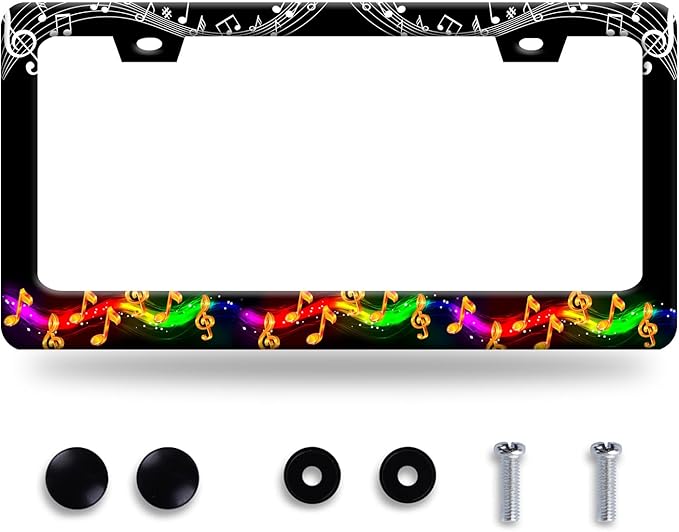 Music License Plate Frame Colorful Music Musical Note License Plate Frames Funny Auto Accessory Bracket Stainless Steel Personalise License Plate for Men Women 6.3 x 12.3 Inch