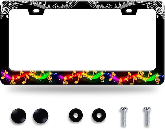Music License Plate Frame Colorful Music Musical Note License Plate Frames Funny Auto Accessory Bracket Stainless Steel Personalise License Plate for Men Women 6.3 x 12.3 Inch