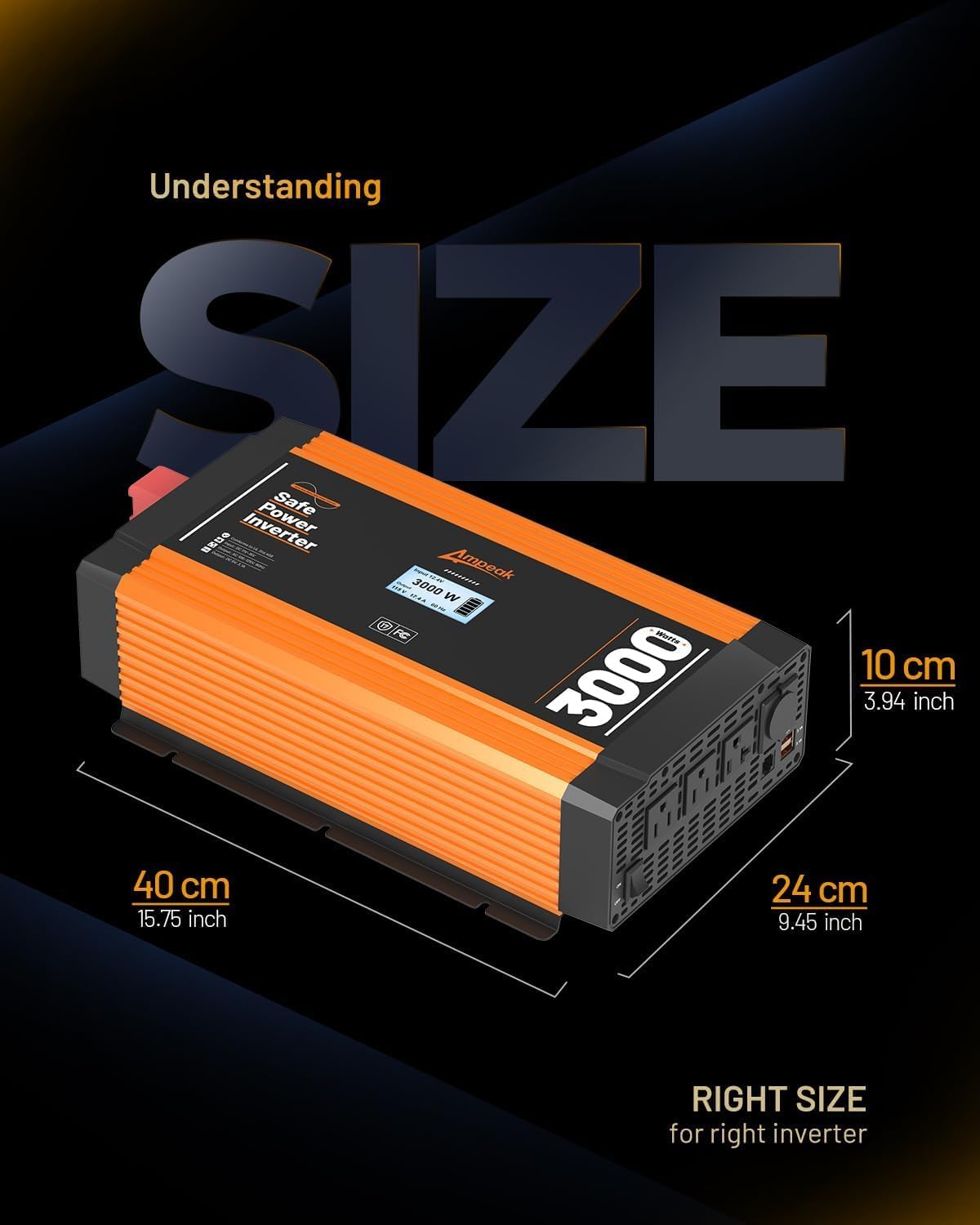 Ampeak 3000W Pure Sine Wave Inverter 12V DC to 120V AC for RV Truck 3AC Outlets Dual USB Ports Power Inverter