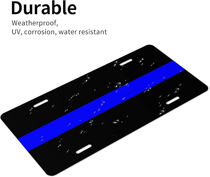Front License Plate Thin Blue Line Vanity Plates Aluminum Metal Decorative Car Tag Flag Novelty License Plate Cover for Men Women ‎6 * 12 in (4 Holes)