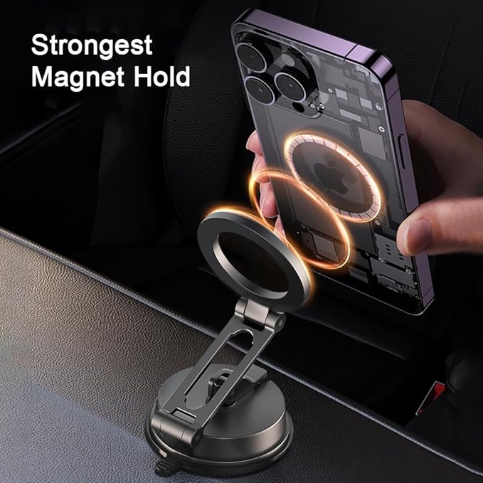 Magnetic Car Dashboard Phone Holder（with Magnetic Phone Lanyard with Ring Holder），Magnetic Dash Phone Holder for Car,One-Hand Operation,360-Degree Adjustable