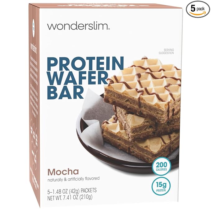 WonderSlim Protein Wafer Snack Bar, Mocha, 200 Calories, 15g Protein, 0mg Cholesterol (5ct)