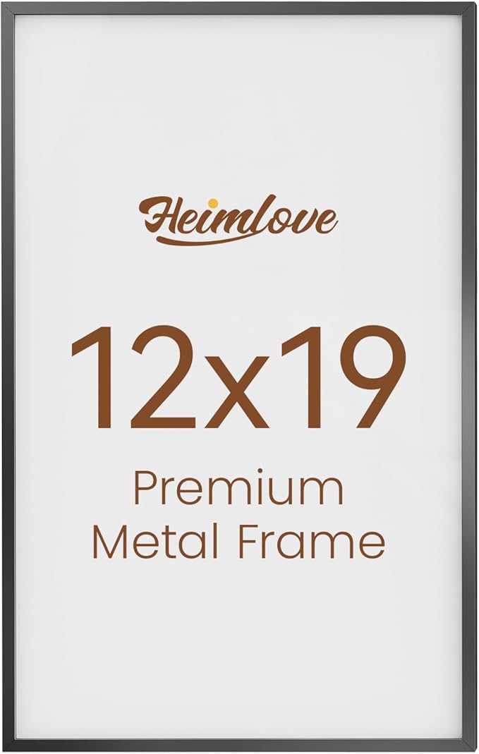 Heimlove 12x19 Metal Picture Frame,Black Aluminum Photo Frames-Real Tempered Glass,Wall Gallery Poster Puzzles Artwork frame Mounting Horizontally or Vertically Decor for Wall-1Pack