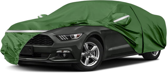 BOSSTONE Car Cover Custom Fit for Ford Mustang 1994-2025, Waterproof All Weather for Automobiles Full Exterior Cover Rain Sun Snow Protector with Door Zipper (Green)