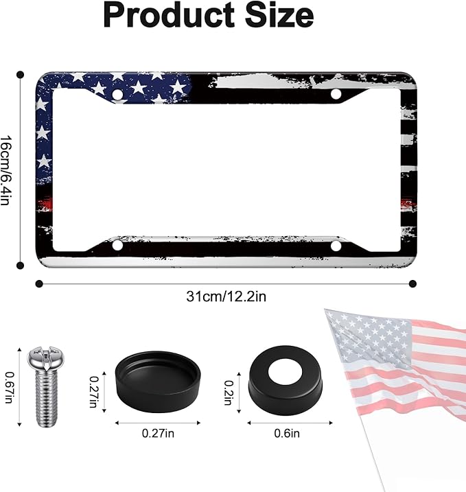 American Flag License Plate Frames Holder,Aluminum Novelty Decorative License Plate Protector with Screws for Men/Women,Car Decoration Accessories,2pcs-Blue Black American Flag