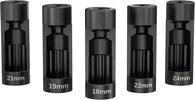 Suspension Strut Socket Tool,5PC Strut Nut Socket 18mm 19mm 21mm 22mm 24mm with 12 Point 1/2" Drive, Easy Remove Strut Nuts