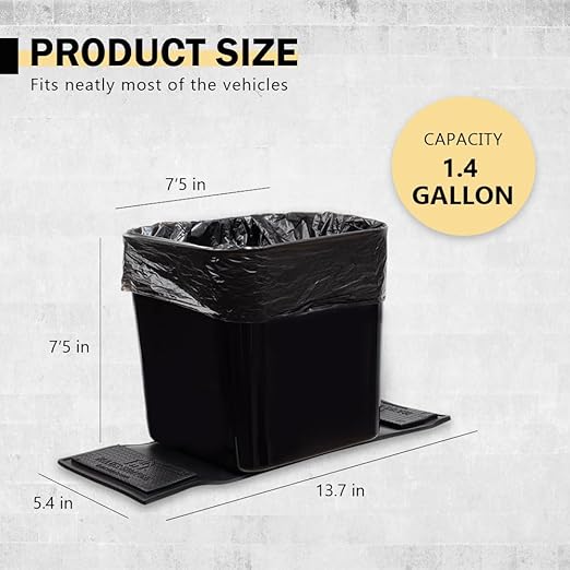 Car Trash Can ??Leakproof 1.4 Gallon Compact Garbage Bin with Stability Flap & Anti-Slip Base | Portable Trash Holder for Cars, Trucks, SUVs, Minivans ??Includes Trash Bags (Black, Large)