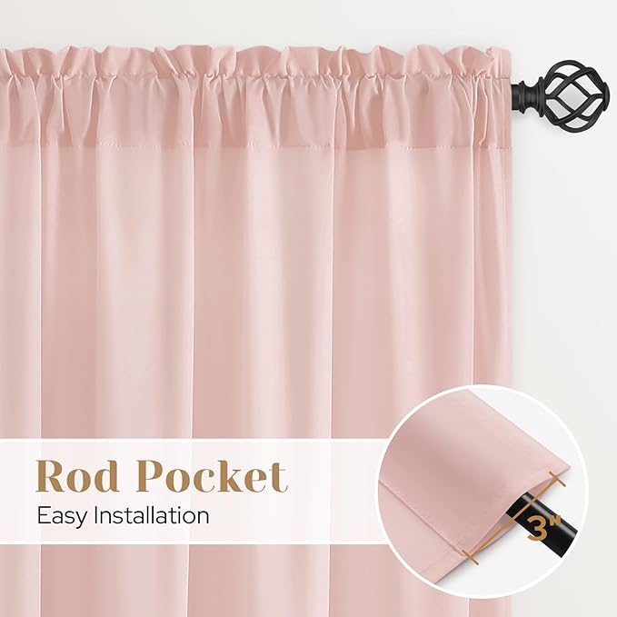 HOMEIDEAS Non-See-Through Blush Pink Privacy Sheer Curtains, 52 X 63 Inches Long 2 Panels Sheer Curtains Light Filtering Window Drapes for Bedroom Living Room
