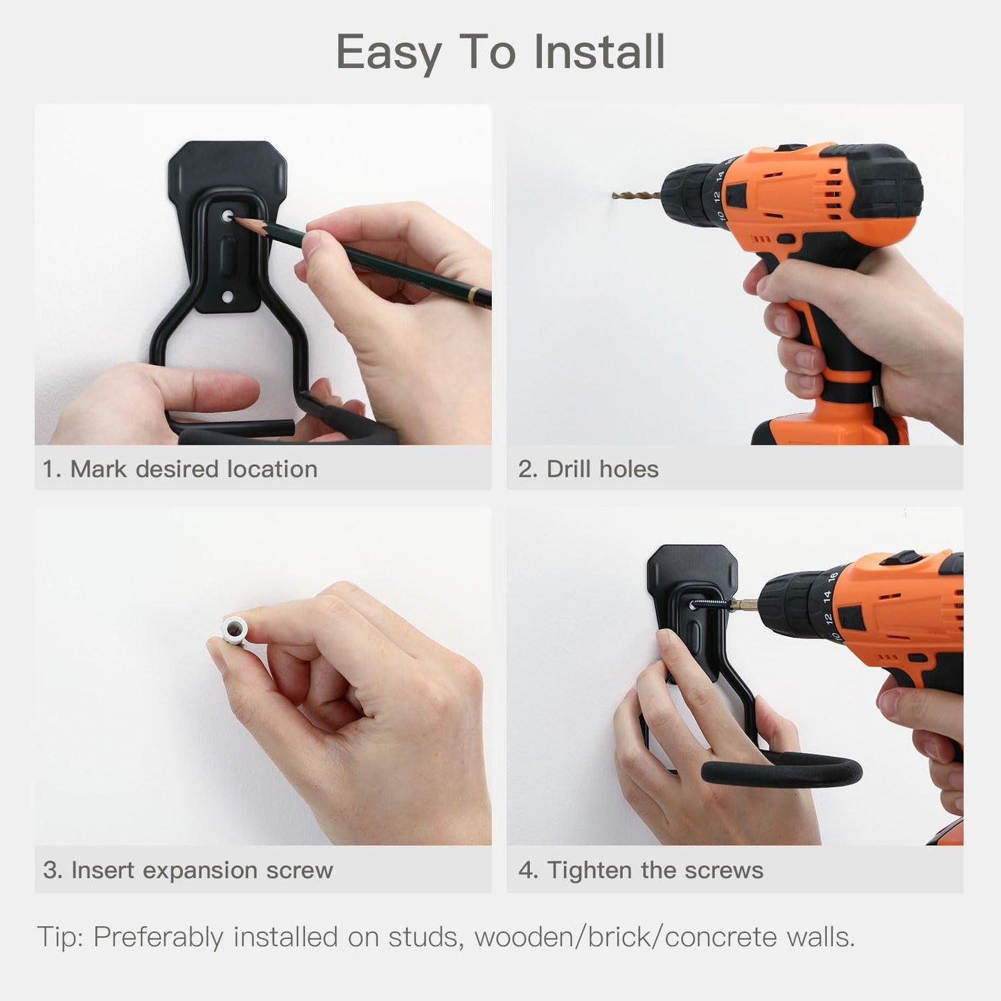 Bike Wall Mount with Fixed Hook, [6 Pack] Heavy Duty Bike Storage Rack, Bike Rack Vertical Stand for Garage - Easily Hang/Detach - with Screws Iron Bike Hanger Brackets