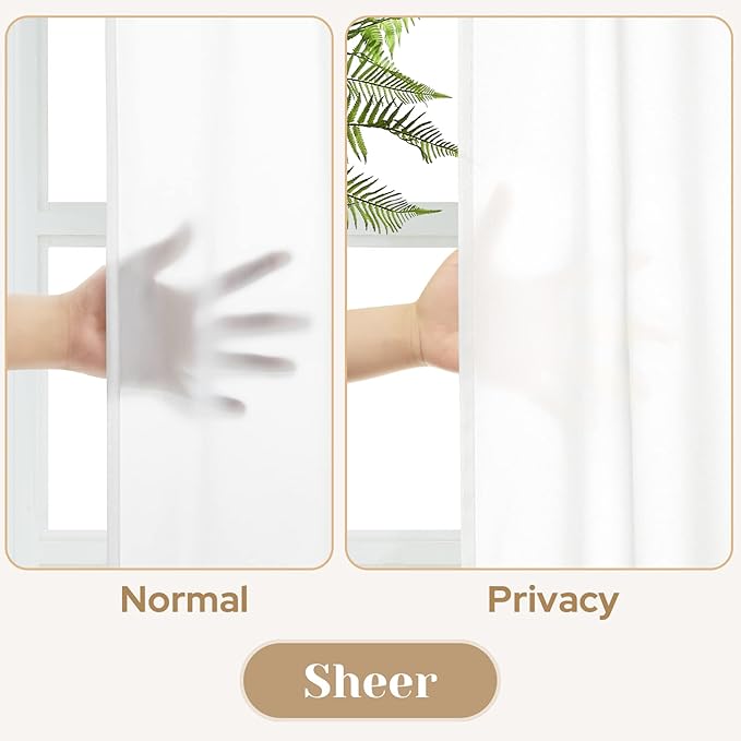 HOMEIDEAS Non-See-Through White Privacy Sheer Curtains, 52 X 96 Inches Long 2 Panels Sheer Curtains Light Filtering Window Drapes for Bedroom Living Room