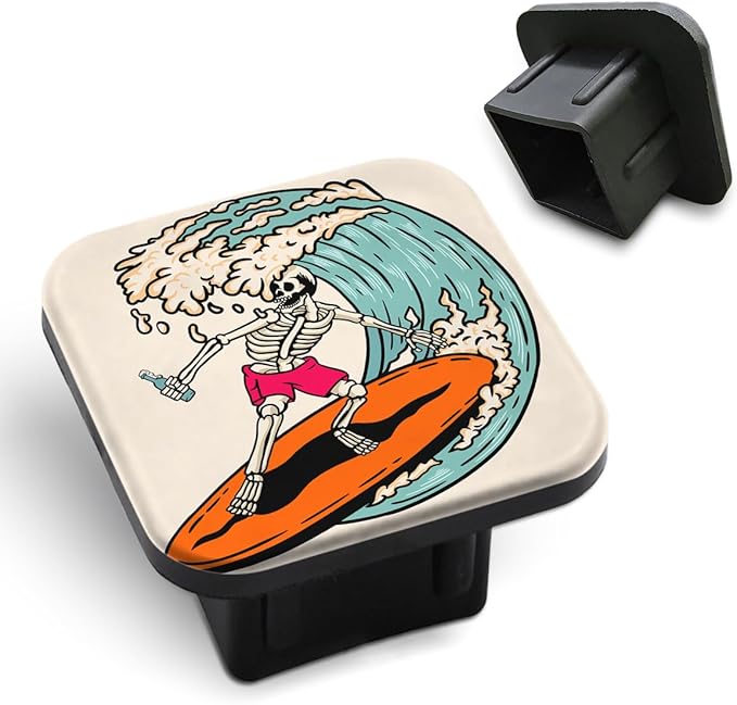 Skull Pizza Hitch Plug Cover Funny Tattoo Sketch Surfing The Horror Sea Evil Bone 2 Inch Tow Hitch Cover Tube Cover Plug Cap Rubber Compatible with Most Auto Cars Trucks for 2 Inch Receivers