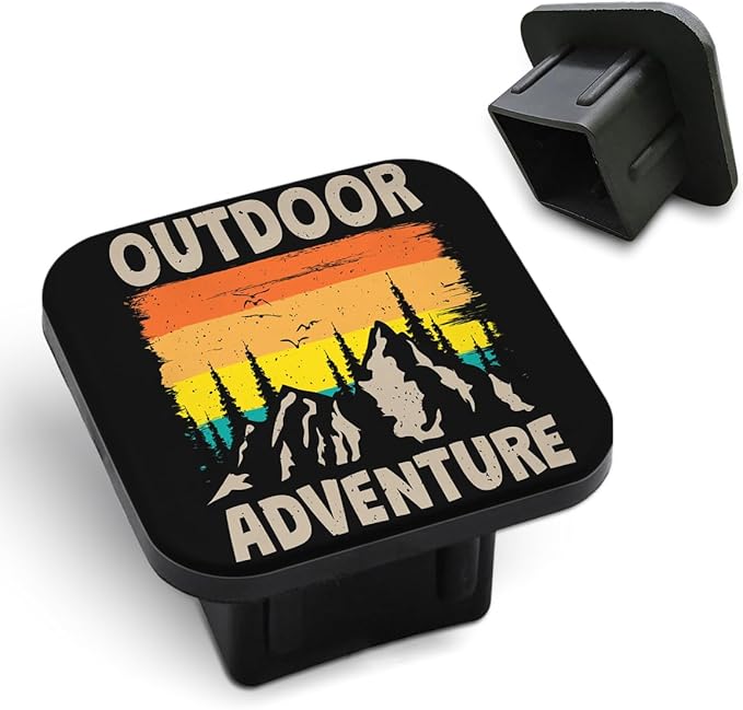 Adventure Tow Hitch Covers Outdoor Adventure Pine Mountain Tree Retro Trailer Hitch Tube Cover Plug Cap Dust-Proof Square Mouth Hitch Receiver Plug for Trucks Cars