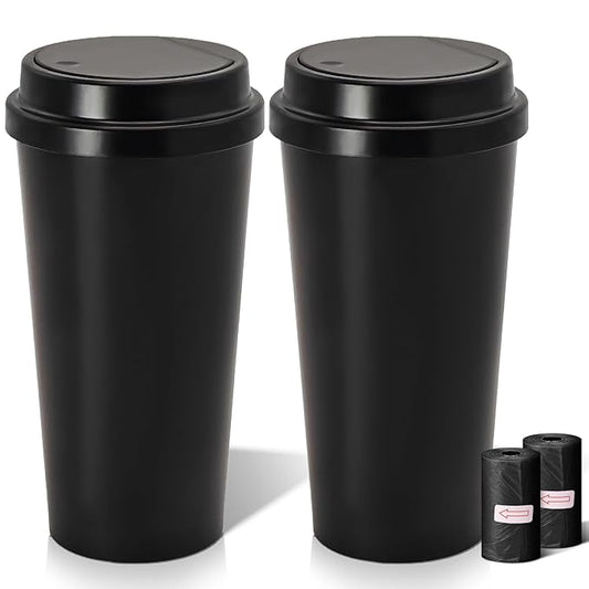 Car Trash Can Bin with Lid - 2 Pack Mini Car Garbage Can Cup Holder-Black Small Leakproof Vehicle Trash Bin-Automotive Organizers and Storage for Back Seat Door SUV Accessories