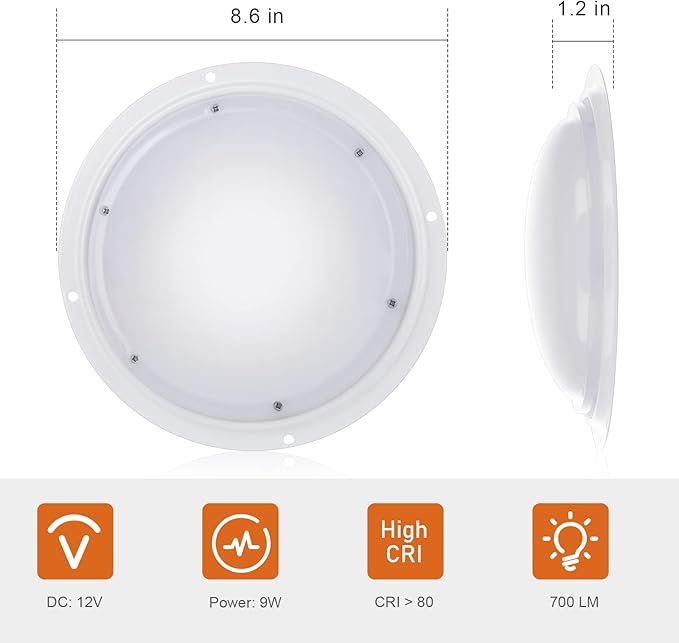 LED 8.5inch Scare Light,Lamp for Outdoor,Ceiling Lights,Work Light for RV,Touring Car,Camping,Truck and Yacht (Warm White)