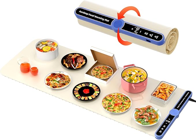 Warming Mat for Food Extra Large (XXL:40”X15”) Food Warming Mat for Countertop Parties Buffet 650W 8S Fast Even Heating 9-Level Temp Food Warmer Portable Silicone
