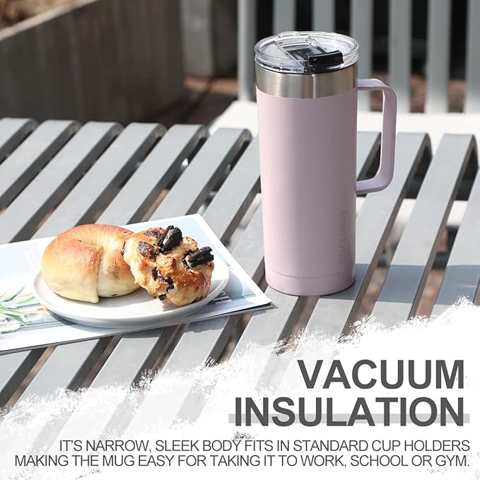 Life's Easy 20oz Stainless Steel Mug w/Handle - Double Wall Insulated Travel Tumbler w/Flip Lid - Leak Proof Tumbler-Thermal Cup for Coffee, Tea & More - Keep Hot & Cold Drinks (Lavender, 20 oz)
