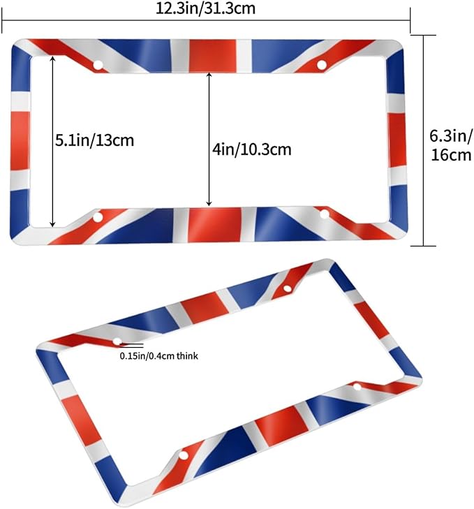 British UK United Kingdom Flag License Plate Frame - 1 Pack Aluminum Metal Union Jack License Plates England License Plate Holder Novelty Auto Car Tag Universal US Canadian for Car with 4 Holes