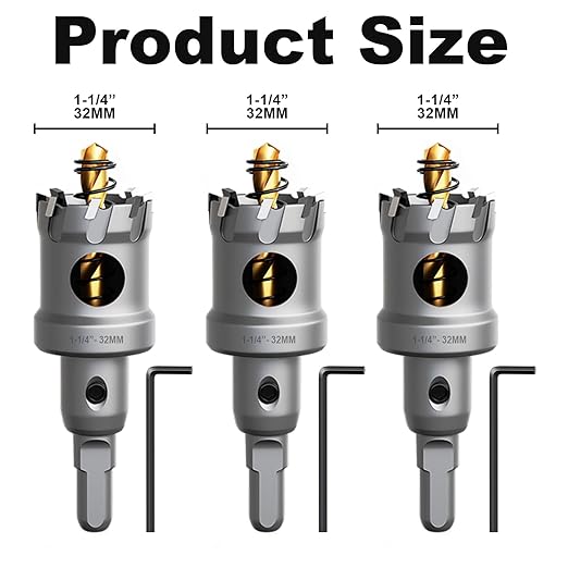Metal Hole Saw 1-1/4" (32mm) 3Pcs Set Heavy Duty Tungsten Carbide Tipped Hole Cutters Set with L-flench, for Steel Iron,Aluminum,Stainless stell,Plastic