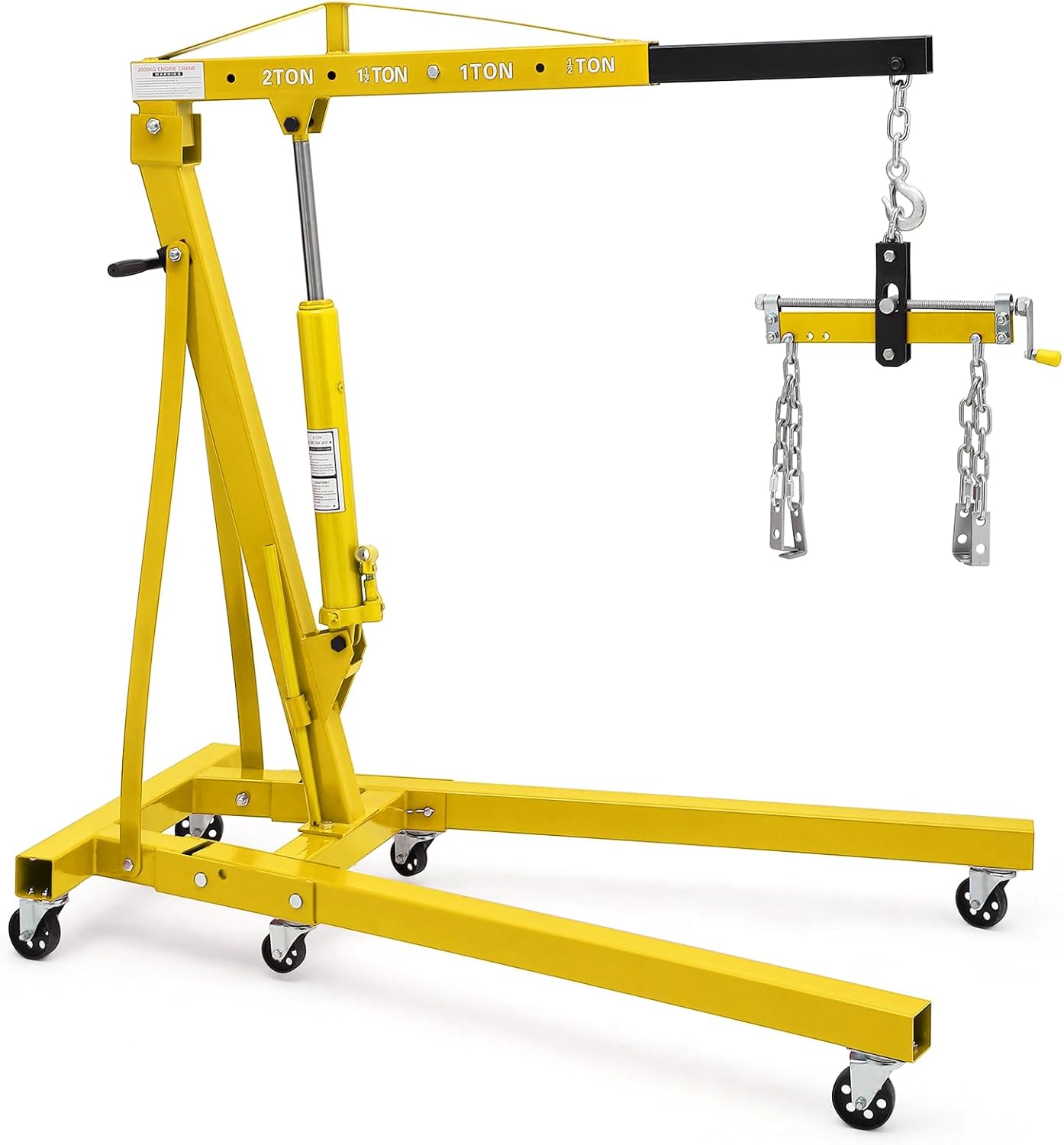 Engine Hoist with Lever, 2 Ton 4000 Lbs Heavy Duty Folding Cherry Picker Engine Lift Hydraulic Tilting, Shop Crane with Lever with 6 Caster for Garage, Car Shop, Auto Repair