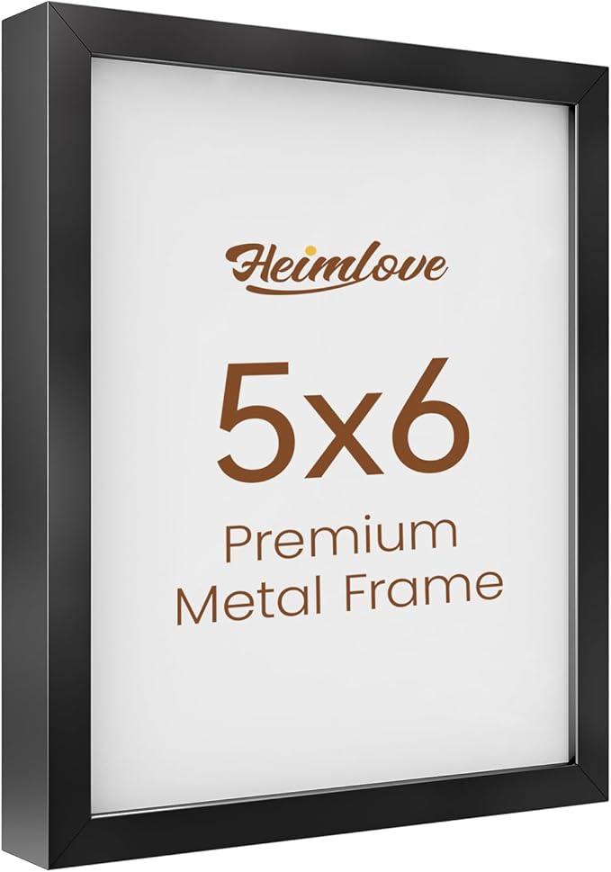 Heimlove 5x6 Metal Picture Frame,Black Aluminum Photo Frames-Real Tempered Glass,Tabletop Display,Mounting Horizontally or Vertically Decor for Wall-1Pack