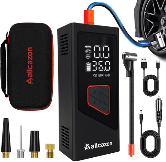 Tire inflator Portable Air Compressor, 150PSI Portable inflator for Car, Air Pump for Car Tires with Tire Pressure Gauge Tools, Smart Pump Tire inflator, Motorcycle & Bike