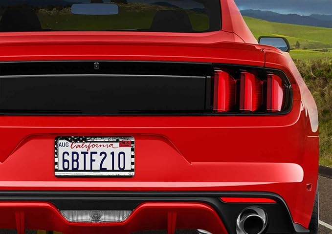 1PCS Black American Flag License Plate Frame Holder - USA Stars and Stripes Auto Universal Aluminum Matte Car Tag Holder Covers with Sticker & Screws for Men