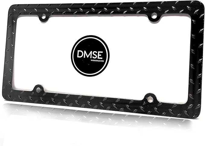 DMSE Heavy Duty Metal Diamond Plate Plated License Plate Frame Cool Decorative Design For Any Vehicle (Black)