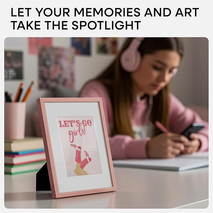 Homeforia Rose Gold 5x7 Picture Frame, High End Metal 5 x 7 Frames with Mat 4 x 6 for Print, 5by7 Desk Frame Matted to 4x6 inch Photo, 5 by 7 Wall or Tabletop Frame, Tempered Glass, Wall Kit, Set of 2