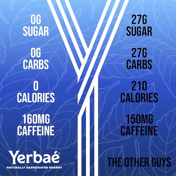 Yerbaé Energy Seltzer - Acai Blueberry, No Sugar/Calories/Carbs. Energized by Yerba Mate, Naturally Caffeinated, Plant-Based, Healthy Alternative to Coffee Sugary Sodas, Pack of 12, 12oz cans