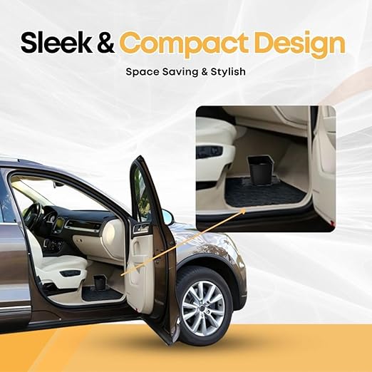 Car Trash Can 2L with Stability Wings & Velcro for Extra Stability ??Magic Strip & Clip for Fabric & Rubber Mats ??Durable Plastic, Easy Pull Trash Bags Included ??Black