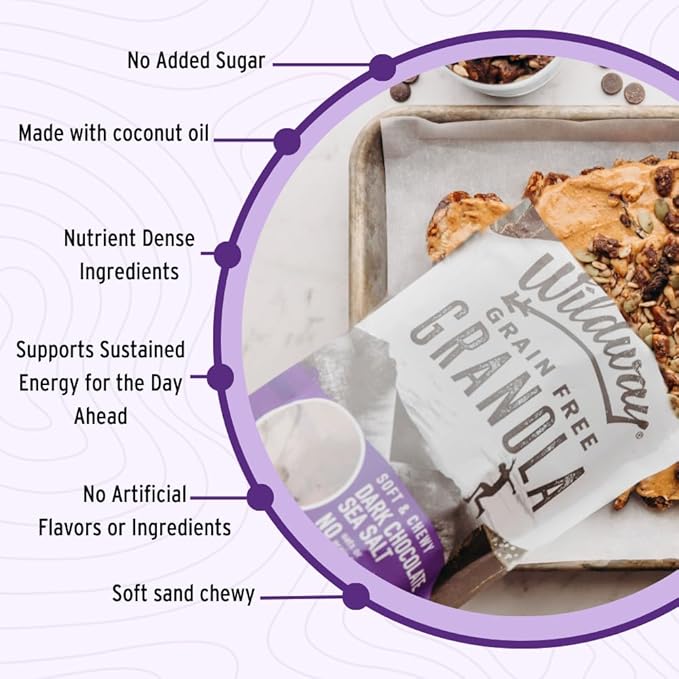 Wildway Keto Granola | Dark Chocolate Sea Salt | Grain-Free Certified Gluten-Free Cereal | Vegan, Low Carb | No Sugar Added | Paleo-Friendly, Non-GMO Fruit & Nut Clusters | Nutrient-Rich | 8oz, 3 Pack