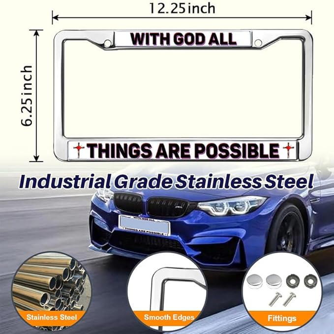 with God All Things are Possible Car Chrome License Plate Frame God Cross Bible Personalized Gift Licence Plate Frame