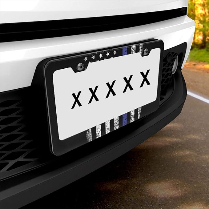 Thin Blue Line Flag License Plate Covers Chrome Blue Lives Matter License Plate Frame Tag Holder 2 Holes