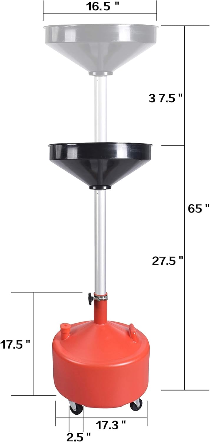 PONO 8 Gallon Portable Upright Oil Drain | Easily Recycle Automotive Waste Fluids | Adjustable Funnel Height | Use with Car Lifts | 16.5 Inch Funnel w/Built-in Strainer | Industrial Fluid Drain Tank